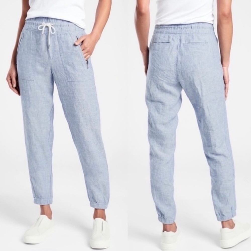 Athleta Cabo Linen Jogger Pant in Chambray Blue SZ 2